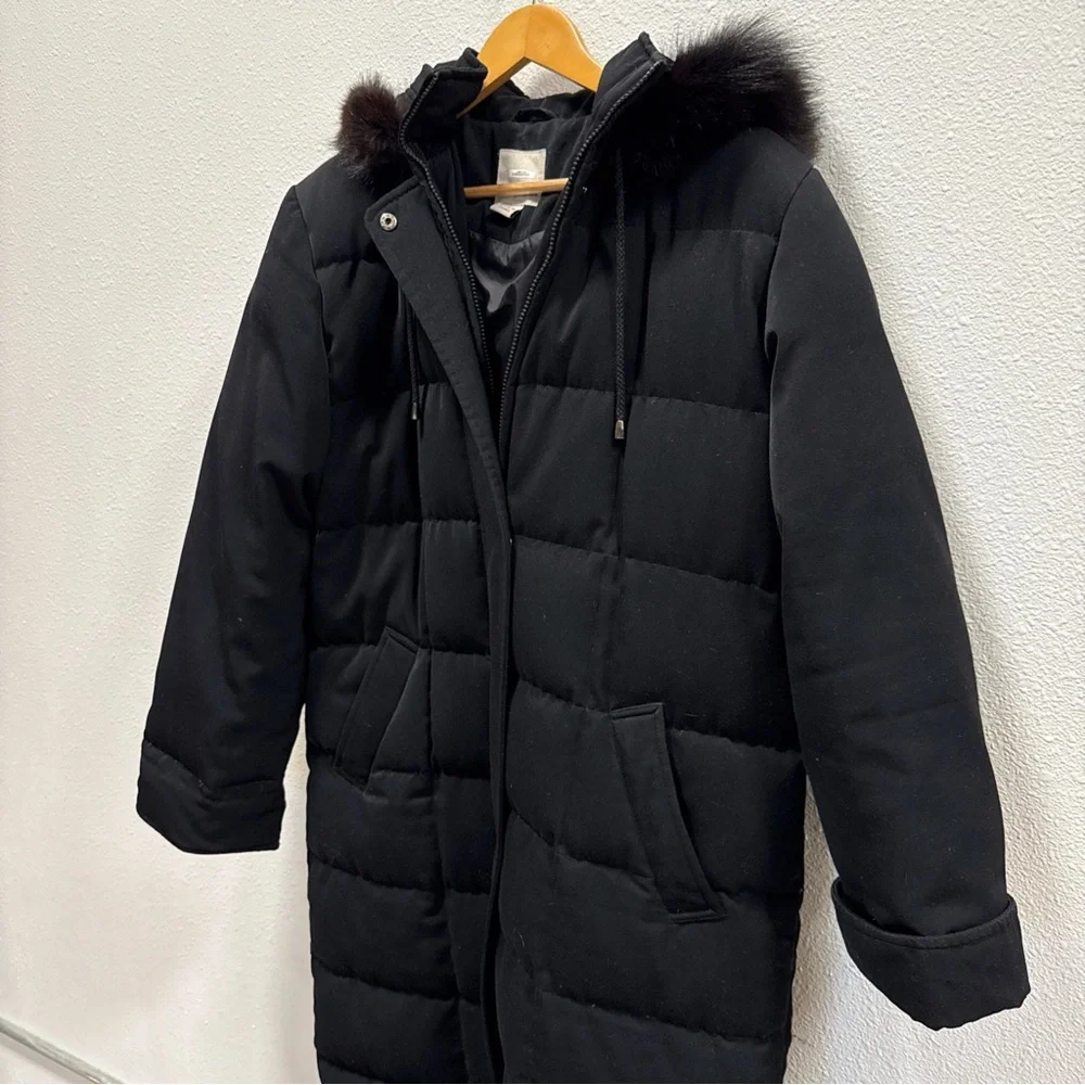 Anne Klein Black Puffer Coat Size Medium Fix‎ Fur Hood Vintage Down